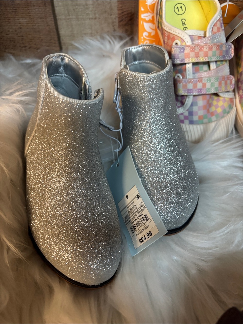 Cat & Jack Silver Glitter Girls' Ankle Boots